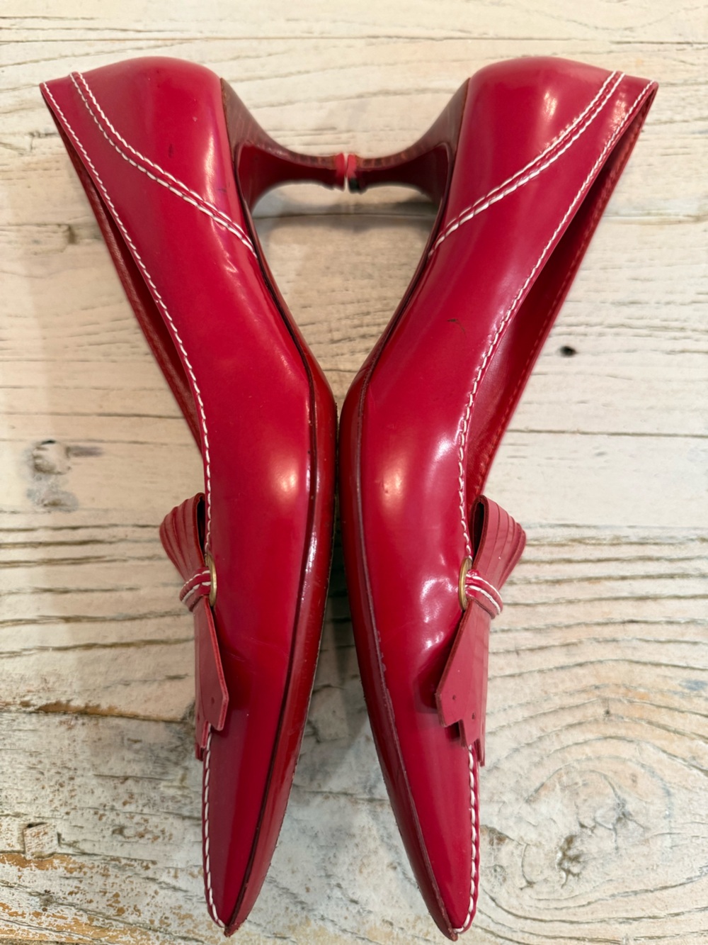 Celine Red Leather Kitten heels size 37 - Picture 4 of 13